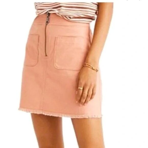 MADEWELL womens SKIRT denim JEAN mini PEACH coral FRAYED pockets SIZE 2 - Picture 1 of 11